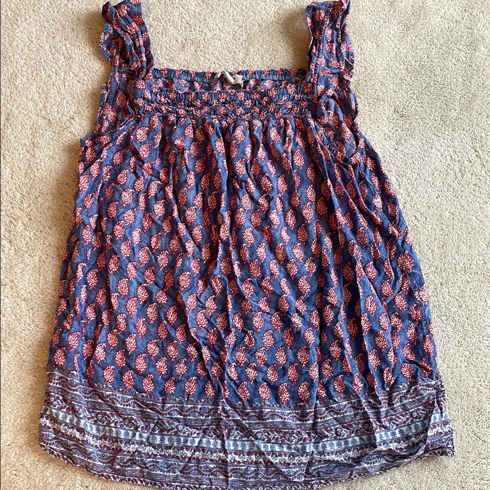 beachlunchlounge Blue and Brown Smocked Ruffled Tank Top